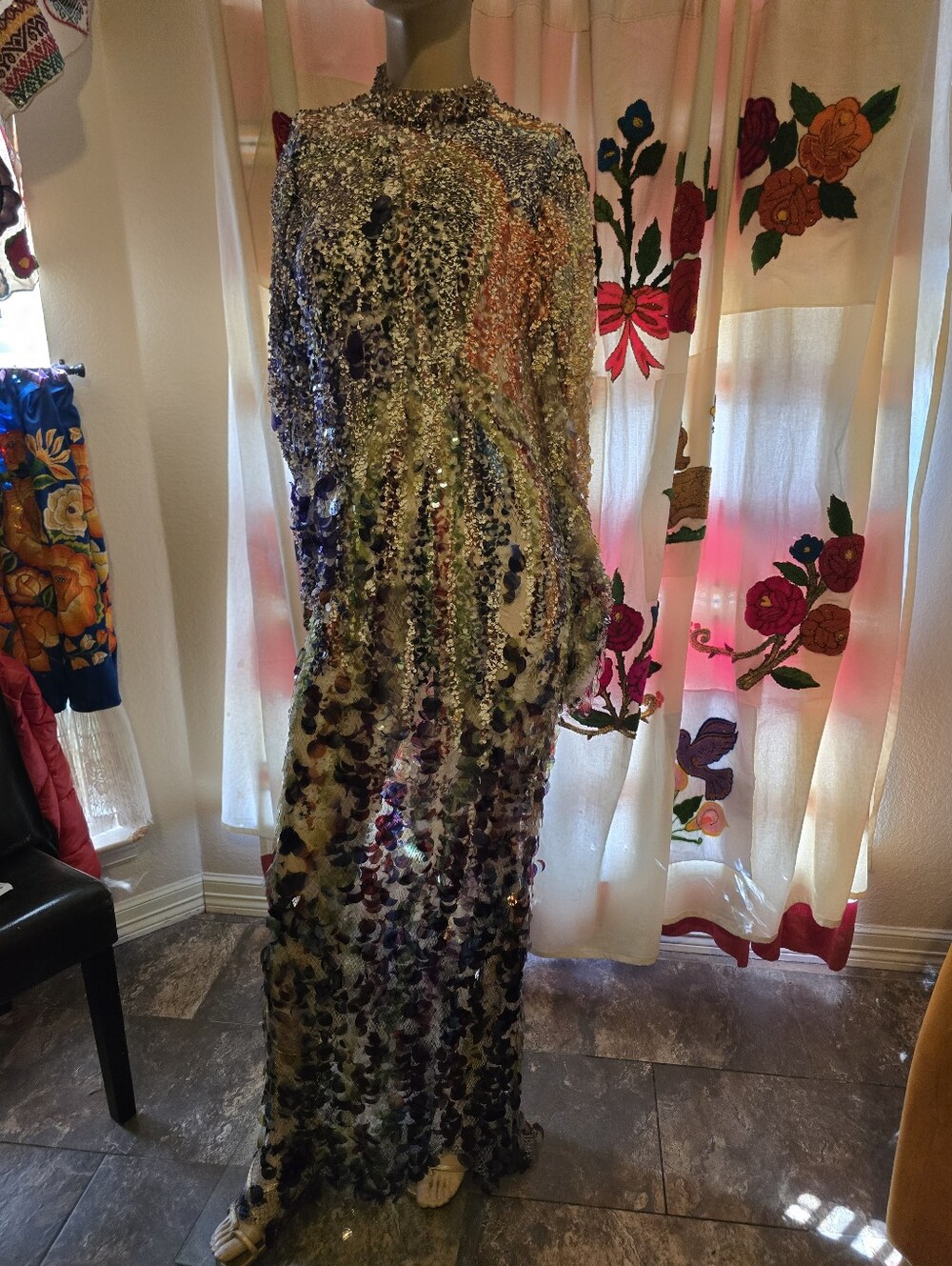 Sequin Fringe Evening Dress with Black Blazer